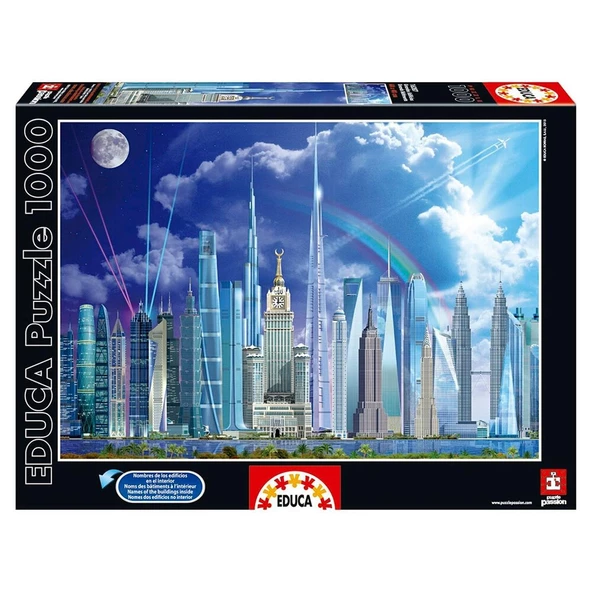 Educa 1000 Parça Yapboz Tall Buildings Mega Uzun Yapılar Educa Puzzle Yapıştırıcısı Dahil