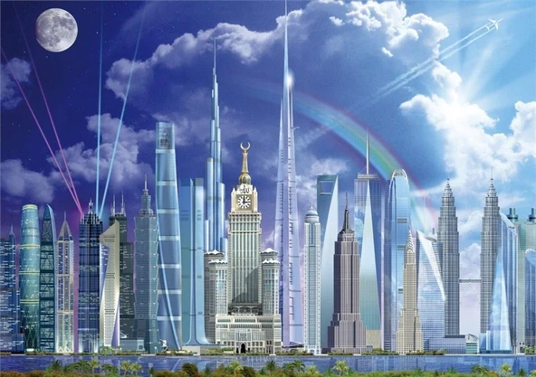 Educa 1000 Parça Yapboz Tall Buildings Mega Uzun Yapılar Educa Puzzle Yapıştırıcısı Dahil - 2