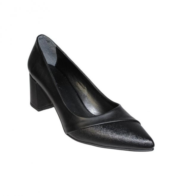 YAZKIŞ Kadın Siyah Platin Cilt 6cm Kalın Topuk Sivri Burun Steletto Topuklu Ayakkabı