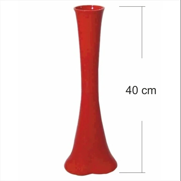 Uzun 40 cm Kırmızı Cam Fil Ayağı Dengeli Düz Vazo - 2