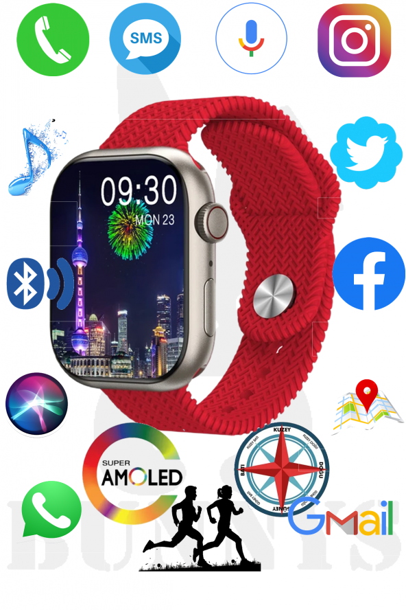 RABBİT STORE Samsung Galaxy A30s Uyumlu Akıllı Saat Konuşma Özellikli Watch 9 PRO 45MM AMOLED EKRAN