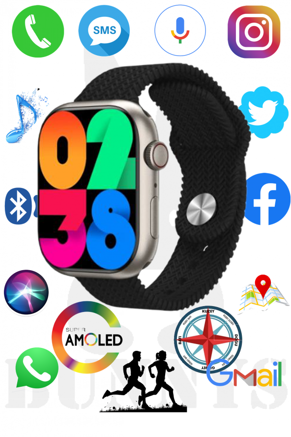 RABBİT STORE Samsung Galaxy A60 Uyumlu Akıllı Saat Konuşma Özellikli Watch 9 45MM AMOLED EKRAN