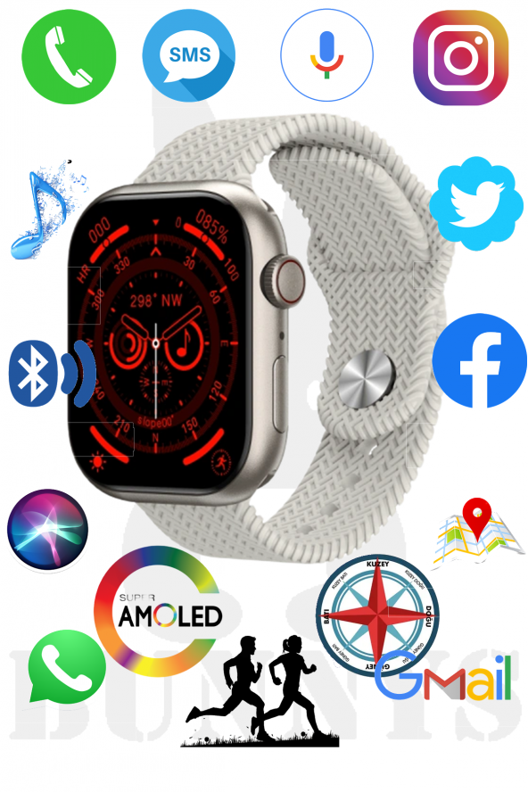 RABBİT STORE Samsung Galaxy M42 Uyumlu Akıllı Saat Konuşma Özellikli Watch 9 45MM AMOLED EKRAN