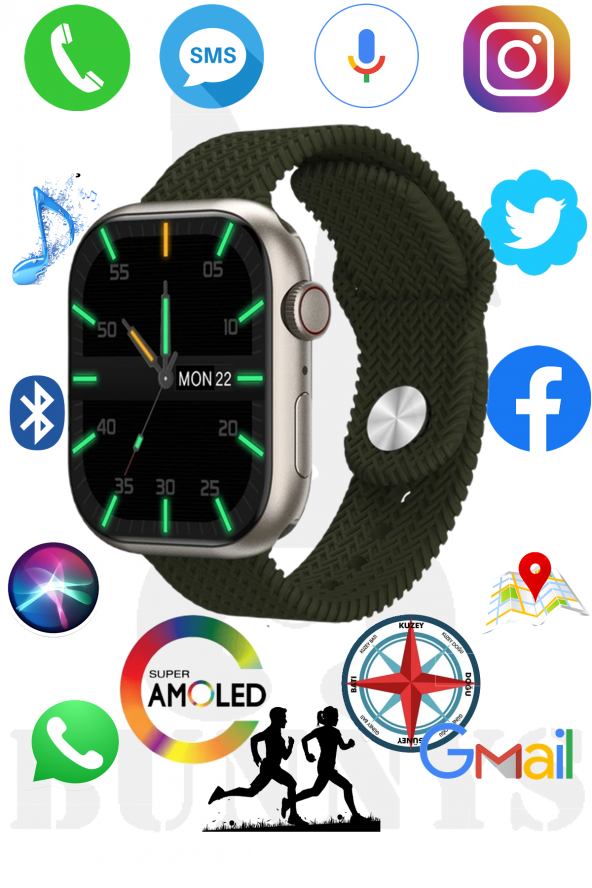 RABBİT STORE Samsung Galaxy M42 Uyumlu Akıllı Saat Konuşma Özellikli Watch 9 PRO 45MM AMOLED EKRAN