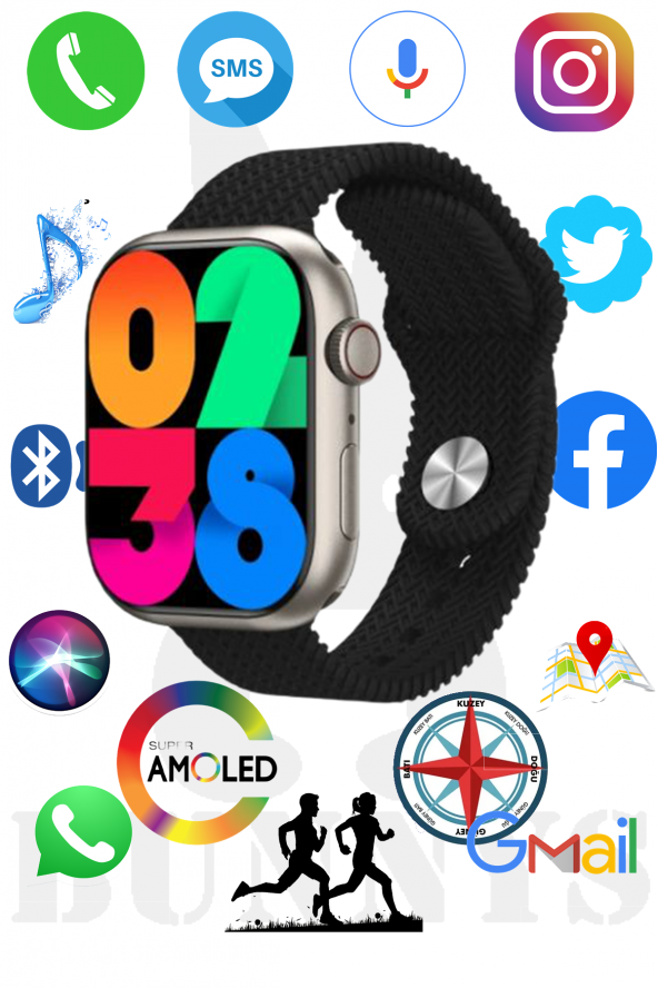 RABBİT STORE Xiaomi Mi 9 Uyumlu Akıllı Saat Konuşma Özellikli Watch 9 45MM AMOLED EKRAN