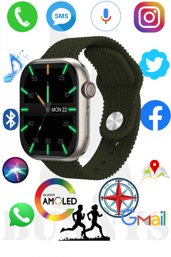 RABBİT STORE Asus Uyumlu Akıllı Saat Konuşma Özellikli Watch 9 PRO 45MM AMOLED EKRAN