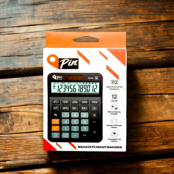 Pin 12 Hane Siyah Masaüstü Hesap Makinesi PİN 101 - 3