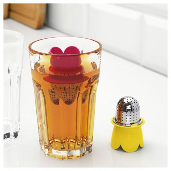 2 Adet Çay Süzgeci Metal MeridyenDukkan Pembe-Sarı Renk 2Li Süzgeç 6.5 Cm Çay Süzgeci - 2