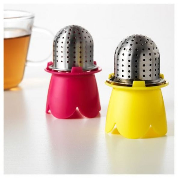 2 Adet Çay Süzgeci Metal MeridyenDukkan Pembe-Sarı Renk 2Li Süzgeç 6.5 Cm Çay Süzgeci - 3