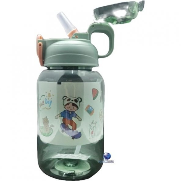 Vagonlife Kalın Pipetli Kilitli Kapak 600 ml Okul Su MatarasI YEŞİL - 2