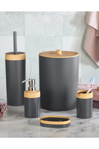 Flosoft Bambu Desenli Yuvarlak 5'li Banyo Seti - 5