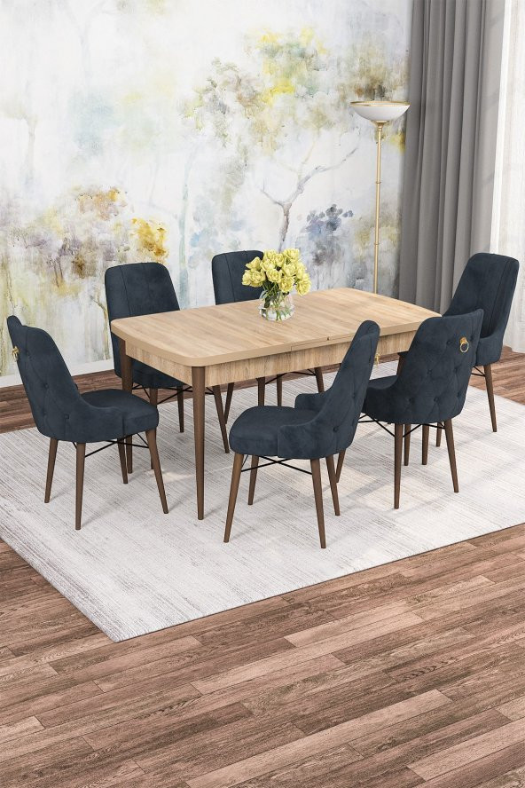 Rovena Alaska Meşe Desen 80x132 Açılabilir Mutfak Masası Takımı 6 Adet Sandalye
