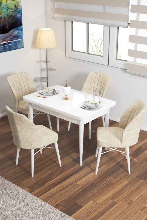 Rovena Neri Beyaz 70x110 Sabit Mutfak Masası 4 Sandalye