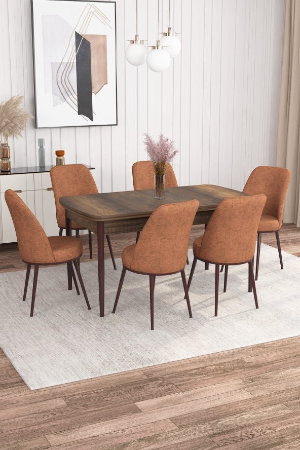 Rovena Leona Barok Desen 80x132 Mdf Açılabilir Mutfak Masası Takımı 6 Adet Sandalye