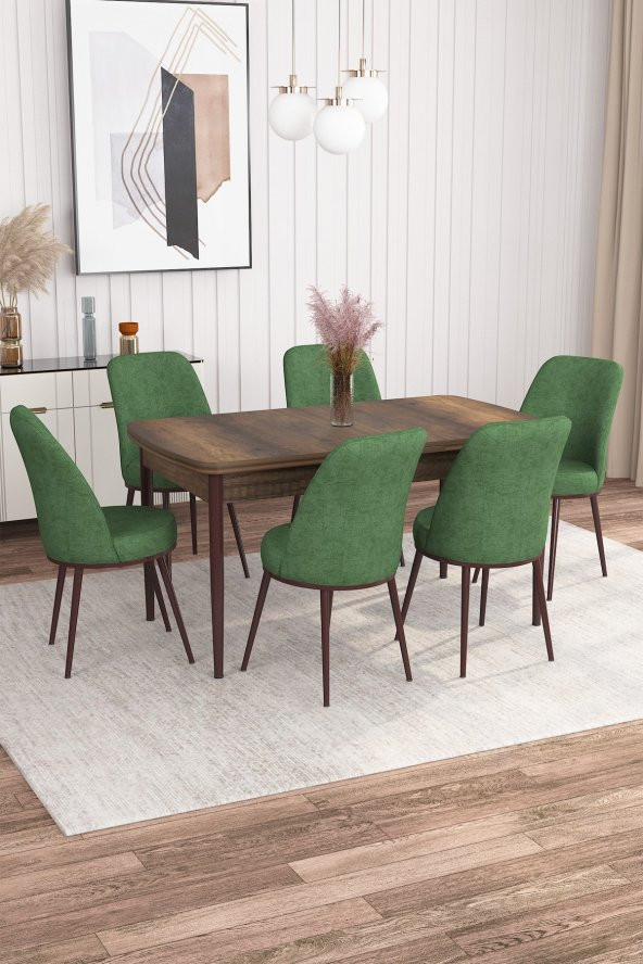 Rovena Leona Barok Desen 80x132 Mdf Açılabilir Mutfak Masası Takımı 6 Adet Sandalye