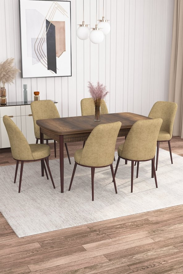 Rovena Leona Barok Desen 80x132 Mdf Açılabilir Mutfak Masası Takımı 6 Adet Sandalye