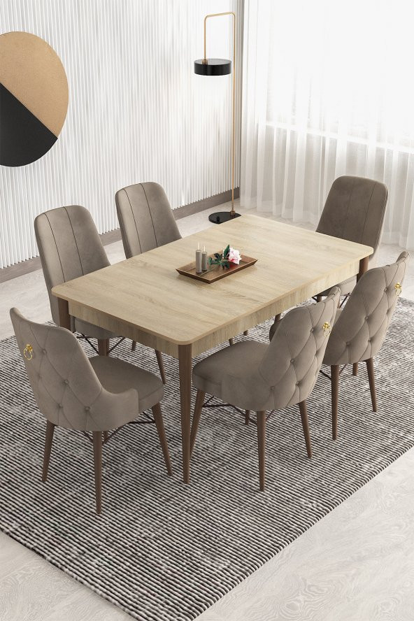 Rovena Armony Meşe Desen 80x130 Mdf Sabit Mutfak Masası Takımı 6 Adet Sandalye