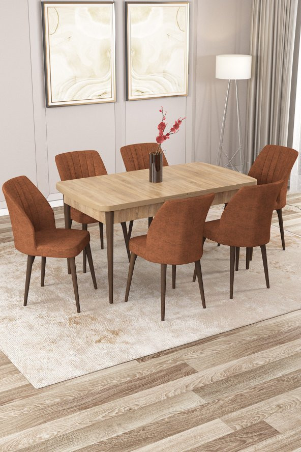 Rovena Zara Meşe Desen 80x132 Mdf Açılabilir Mutfak Masası Takımı 6 Adet Sandalye