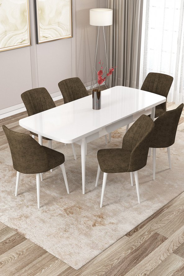 Rovena Zara Beyaz 80x132 Mdf Açılabilir Mutfak Masası Takımı 6 Adet Sandalye - 2