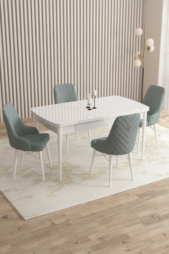Rovena Almira Beyaz 70x114 Mdf Açılabilir Mutfak Masası Takımı 4 Adet Sandalye