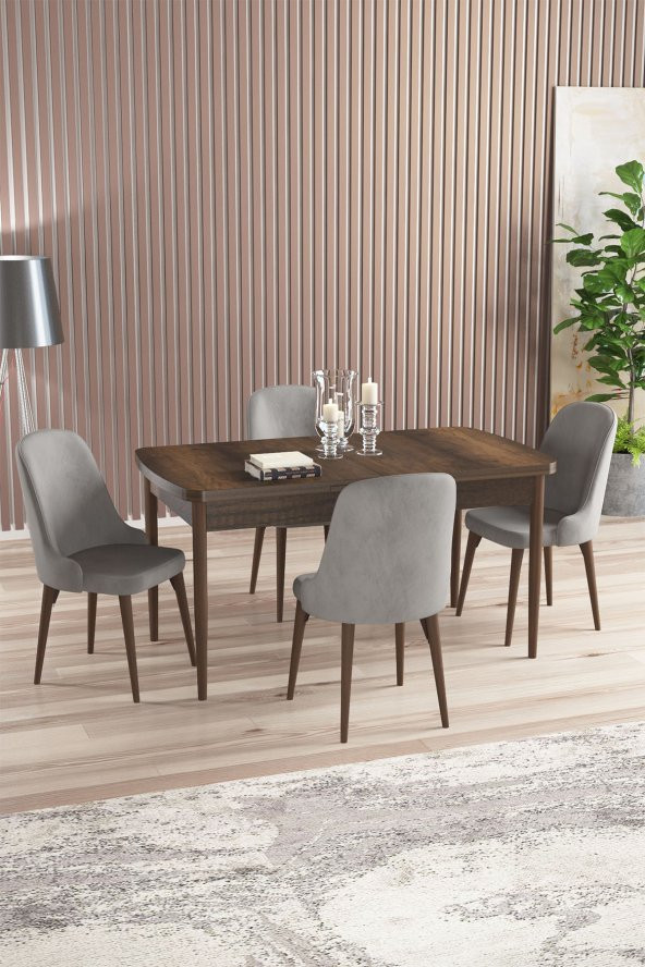 Rovena Amber MDF Barok Desen Açılabilir 70x114 Cm 4 sandalyeli  Mutfak Masası takımı
