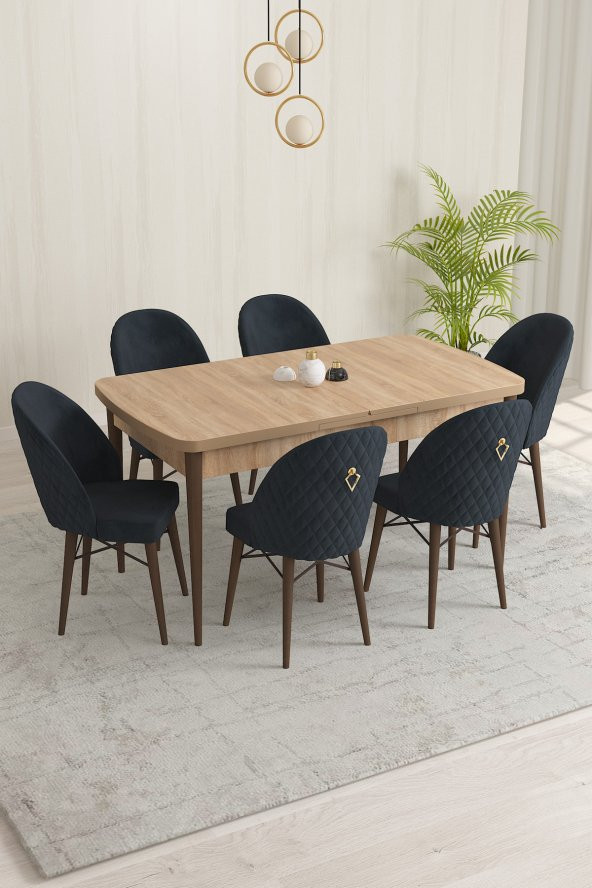 Rovena Liora MDF Meşe Desen Açılabilir 70x114 Cm 6 Sandalyeli Mutfak Masası takımı