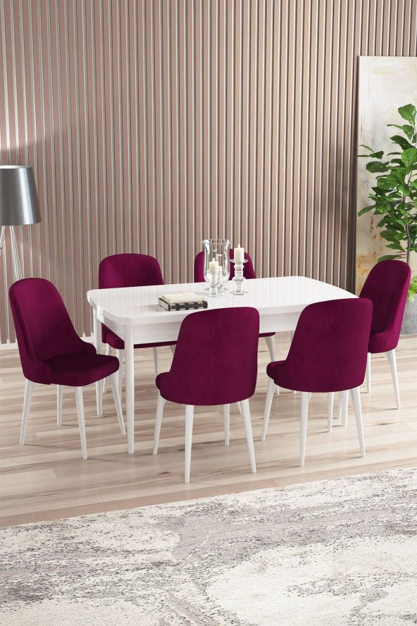 Rovena Armin Beyaz 80x132 Mdf Açılabilir Mutfak Masası Takımı 6 Adet Sandalye