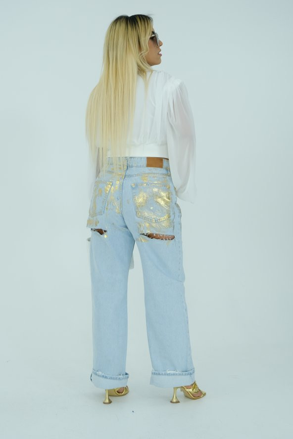 AÇIK MAVİ GOLD ZİNCİR DETAYLI TASARIM MOM JEAN - 3