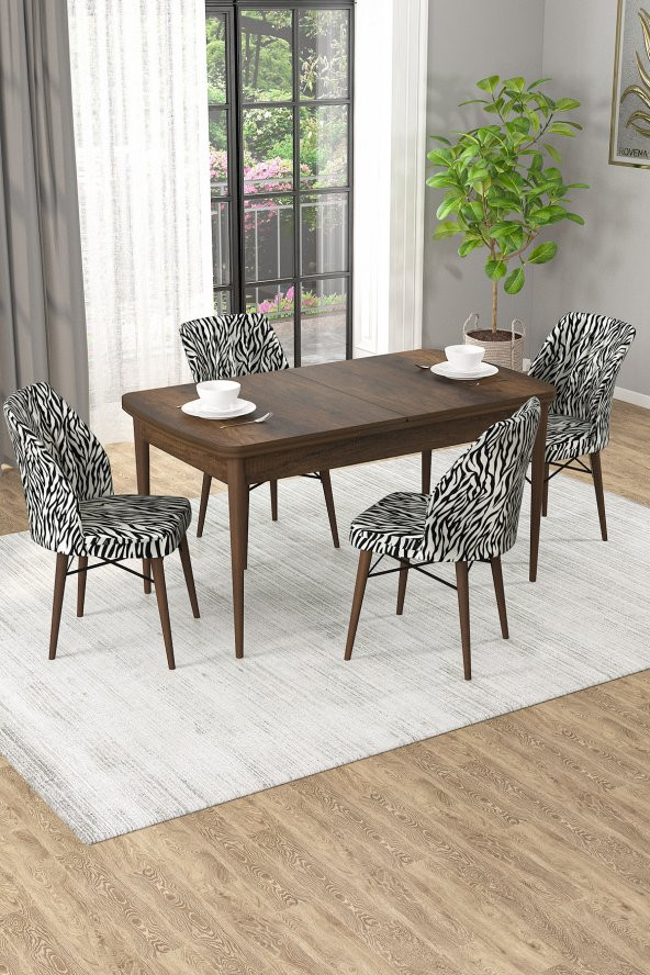 Rovena Arel Barok Desen 80x132 Mdf Açılabilir Mutfak Masası Takımı 4 Adet Sandalye