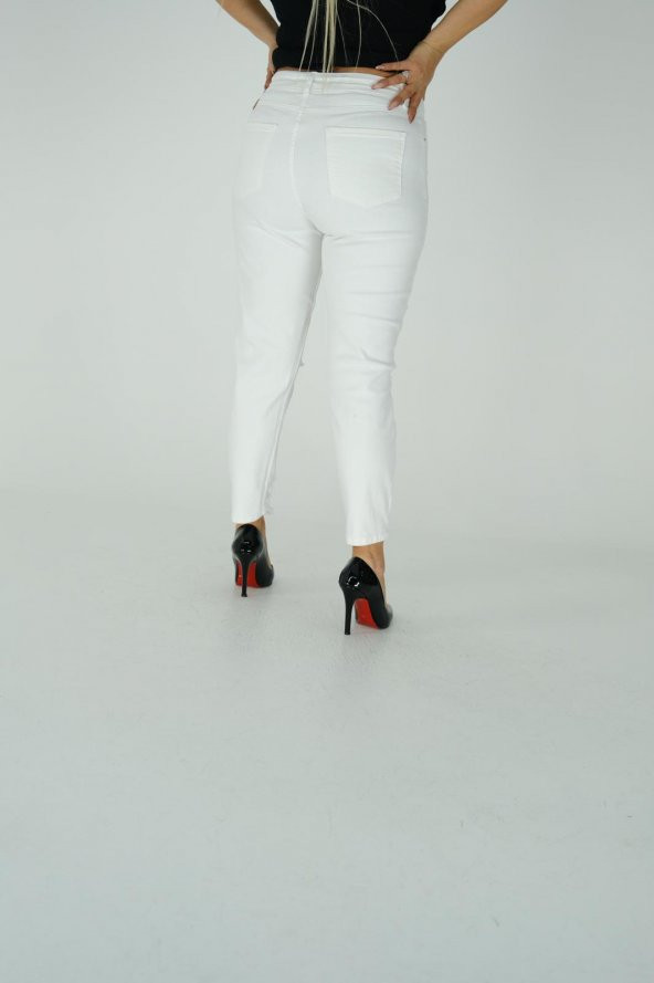 BEYAZ DAR PAÇA YIRTIK PANTOLON - 3