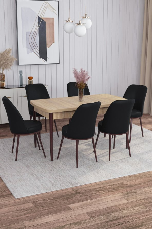 Rovena Leona Meşe Desen 80x132 Mdf Açılabilir Mutfak Masası Takımı 6 Adet Sandalye