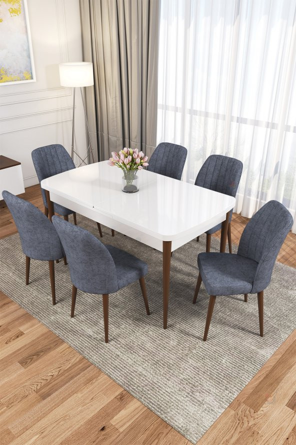 Rovena Zeta Beyaz 80x132 Mdf Açılabilir Mutfak Masası Takımı 6 Adet Sandalye