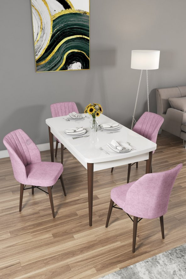 Rovena Arel Beyaz 80x132 Mdf Açılabilir Mutfak Masası Takımı 4 Adet Sandalye