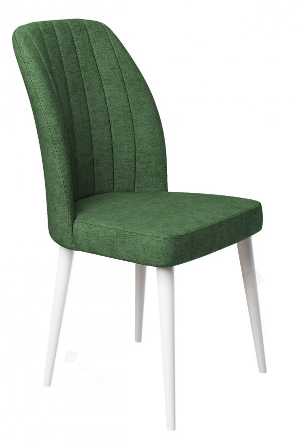 Rovena West 4 Sandalye Beyaz Gürgen Ayaklı Haki Yeşili Mutfak Sandalyesi