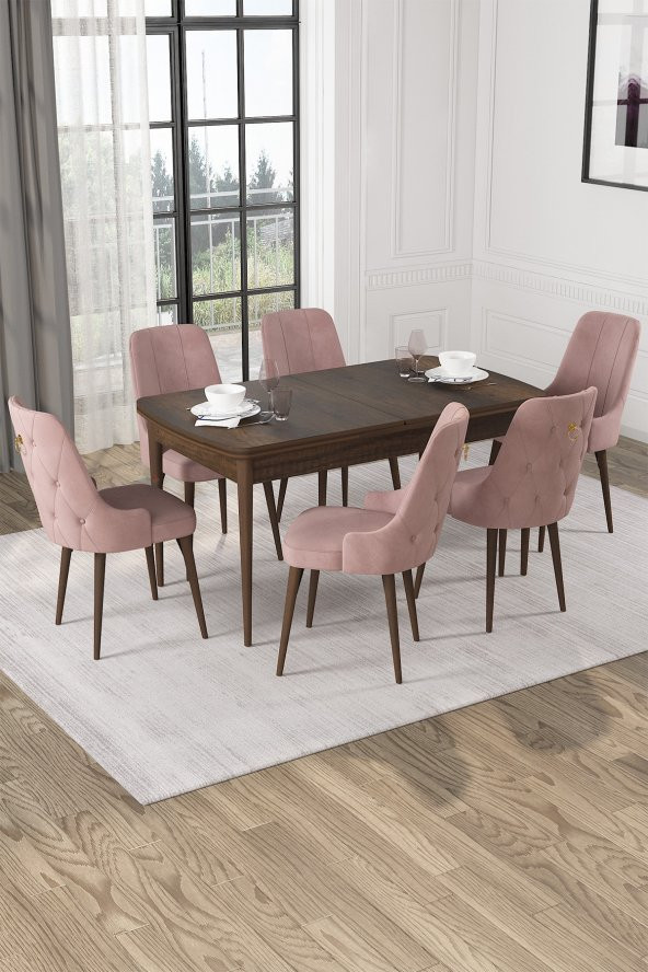 Rovena Alya Barok Desen 80x132 Açılabilir Mdf Yemek Masası Takımı 6 Adet Sandalye - 1