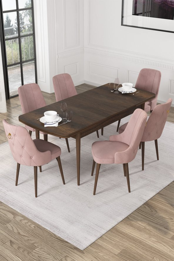 Rovena Alya Barok Desen 80x132 Açılabilir Mdf Yemek Masası Takımı 6 Adet Sandalye - 2