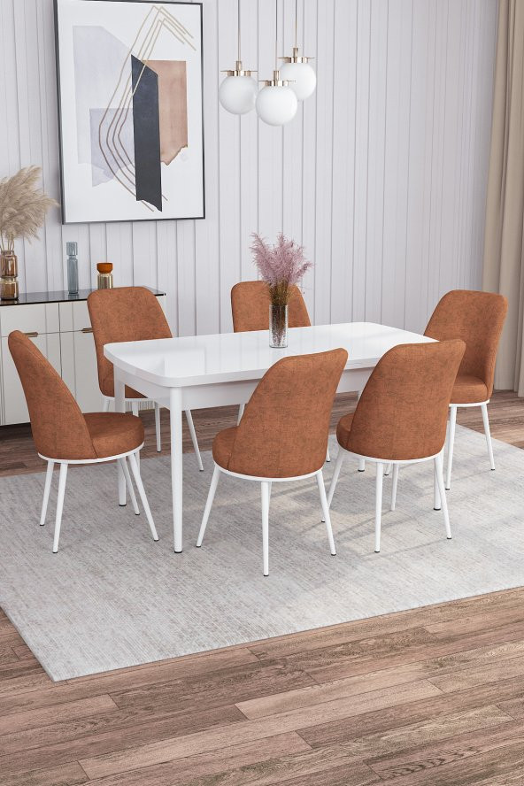 Rovena Leona Beyaz 80x132 Mdf Açılabilir Yemek Masası Takımı 6 Adet Sandalye