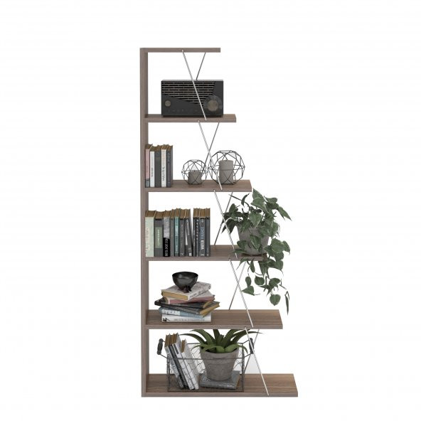 Rafevi Tars Kitaplık Mini (Ceviz-Krom) - 2
