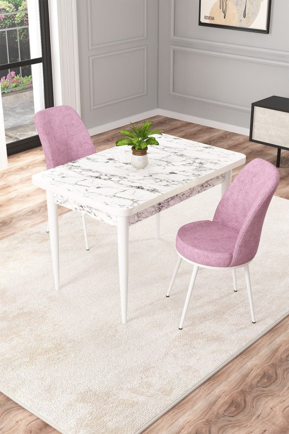 Rovena Raum Beyaz Mermer Desen 70x110 Sabit Yemek Odası Takımı 2 Sandalye - 1