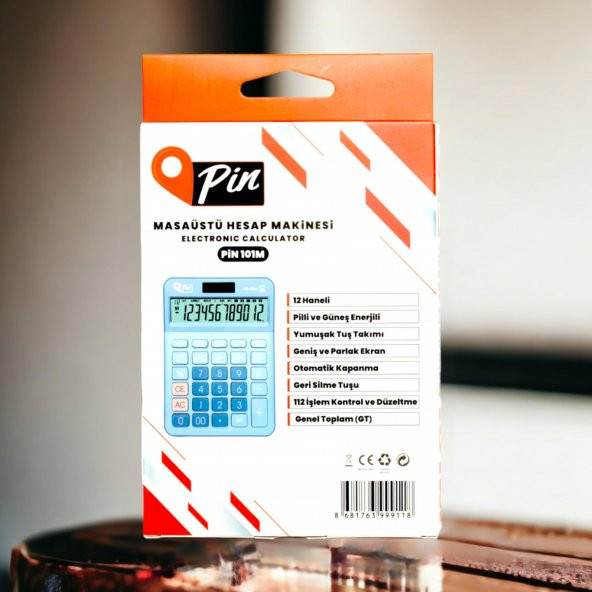 Pin 12 Hane Mavi Masaüstü Hesap Makinesi PİN 101M - 4