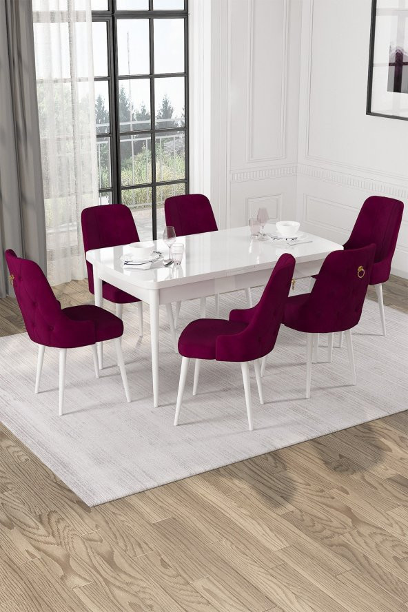 Rovena Alya Beyaz 80x132 Açılabilir Mdf Yemek Masası Takımı 6 Adet Sandalye