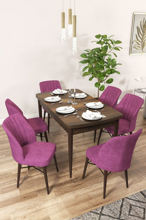 Rovena Arel Barok Desen 80x132 Mdf Açılabilir Mutfak Masası Takımı 6 Adet Sandalye