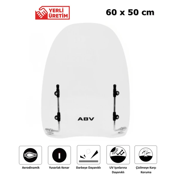 ABV Üniversal Şeffaf Siperlik (60x50 cm) + Bağlantı Ekipmanı (Motosiklet Camı) ürün görseli 1