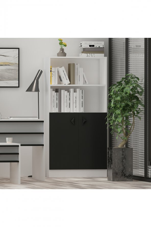 GİVAYO ORİON OFİS KİTAPLIK SİYAH BEYAZ