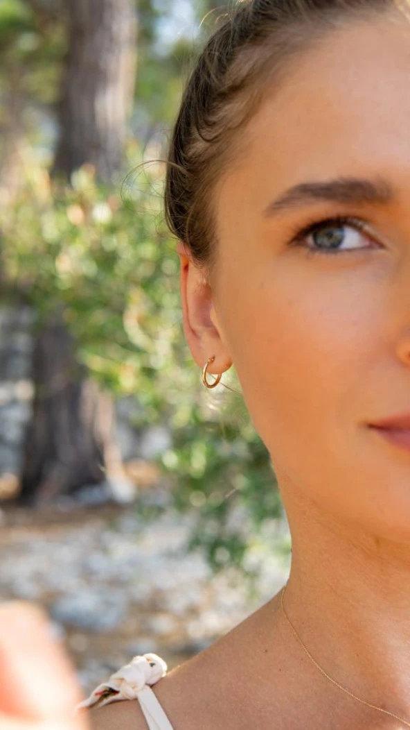 Altın Halka Küpe 1 Cm Tekli - Resim 3