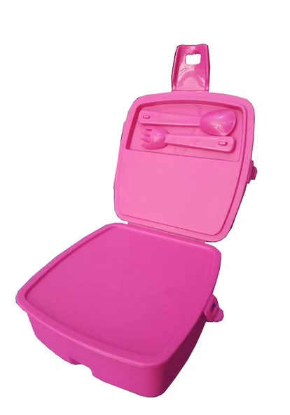 Barbie Beslenme Kutusu Pembe 4 Bölmeli Kız Figürlü 1 Adet Yemek Saklama Kabı Pembe Beslenme Çantası - 2