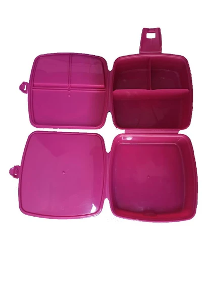 Barbie Beslenme Kutusu Pembe 4 Bölmeli Kız Figürlü 1 Adet Yemek Saklama Kabı Pembe Beslenme Çantası - 3