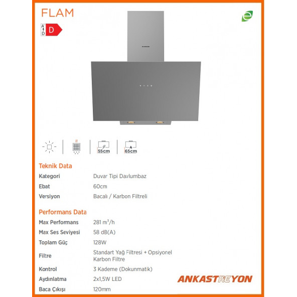 Silverline 3481 Flam Gri Cam Davlumbaz 60 Cm - 3