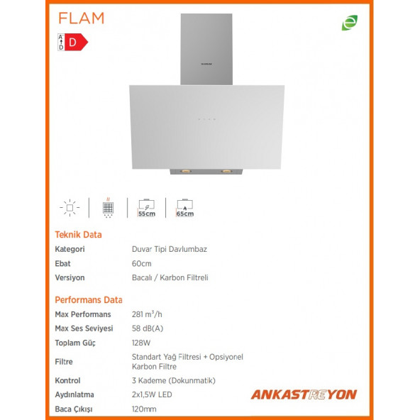 Silverline 3481 Flam Beyaz Cam Davlumbaz 60 Cm - 3