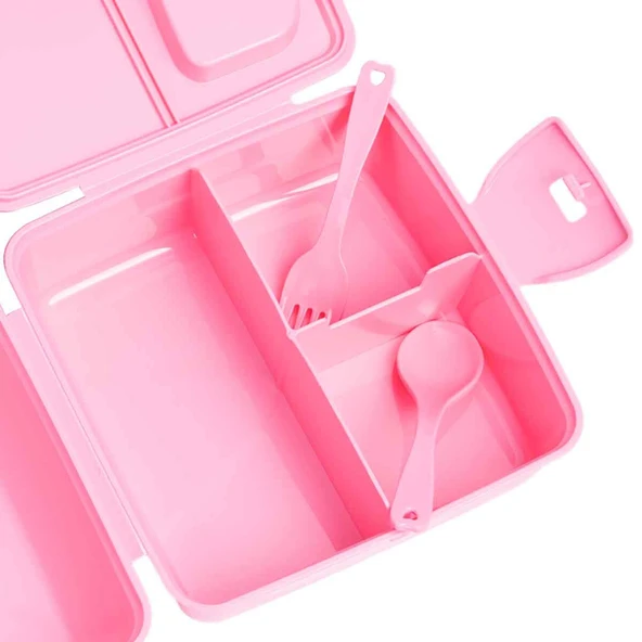 Hello Kitty Beslenme Kutusu Pembe 4 Bölmeli Kız Figürlü 1 Adet Yemek Saklama Kabı Pembe Beslenme Çantası - 3